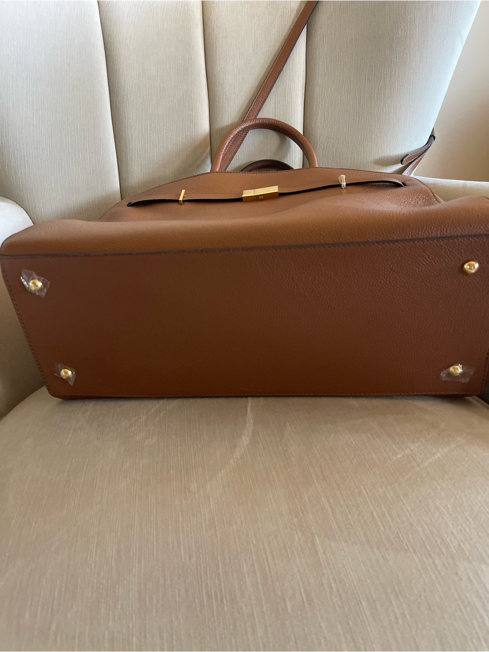 DeMellier Tan-Brown Leather Top-Handle Satchel with Gold Hardware - Picture 5 of 15